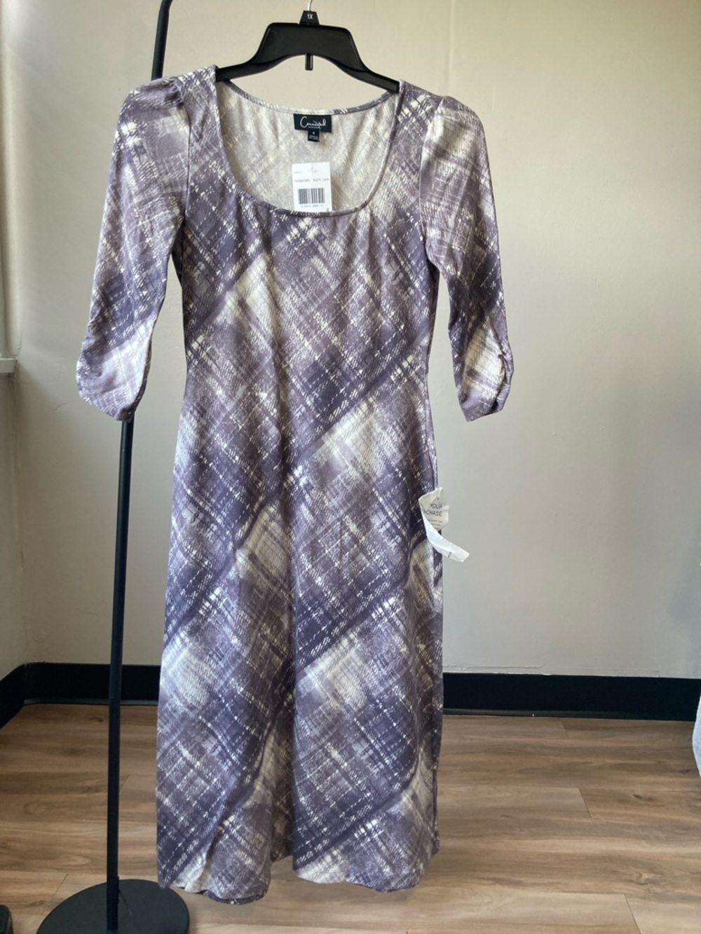 Connected dress dusty lavender plaid print dress casual office size 4 - Picture 9 of 17